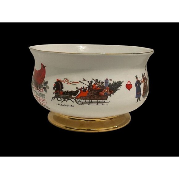 WYSOCKI Christmas Love Bowl 1999-2000 Ceramic Teleflora Bowl Gold Accent Trim - Picture 12 of 16